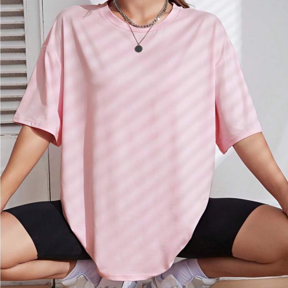 SHEIN EZwear Round Neck Drop Shoulder Sleeve T-Shirt OVERSIZED